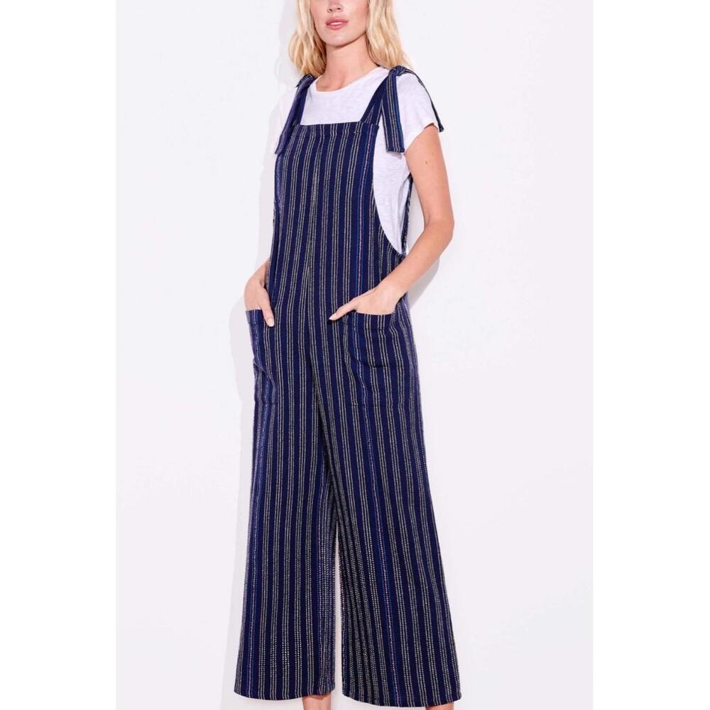Sundry Anthropology size 0 Multi Striped Overalls Jumpsuit Tie Straps Pockets‎